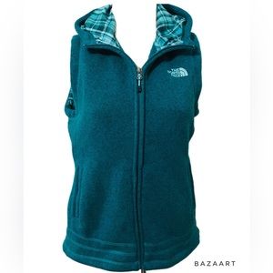 The North Face Women’s Cozy Hooded Fleece Vest Teal Green Full Zip Size Large
